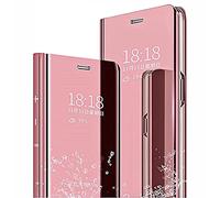 SEAHAI Funda para Xiaomi Redmi A1 / Xiaomi Redmi A2 Estuche, Espejo Carcasa Ultra Slim Ligero Flip Libro Clear View Standing Cover Mirror PC + PU Bumper Soporte Plegable Case - Oro Rosa