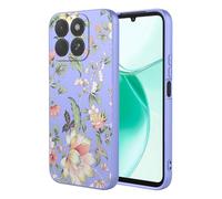SEAHAI Funda para ZTE Blade A55 / ZTE Blade A35, Ultradelgado Suave Carcasa de Silicona Líquida, Moda TPU Bumper Antigolpes Cubierta con Patrón de Animales de Lindas Flores - Púrpura S02