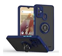 SEAHAI Funda para ZTE Blade V40 Vita Estuche, Translúcida Escarchado Duro PC Carcasa Antigolpes TPU Bumper Silicona Cubierta con 360° Anillo Soporte de Metal, Azul Real