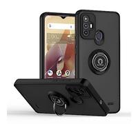 SEAHAI Funda para ZTE Blade V40 Vita Estuche, Translúcida Escarchado Duro PC Carcasa Antigolpes TPU Bumper Silicona Cubierta con 360° Anillo Soporte de Metal, Negro