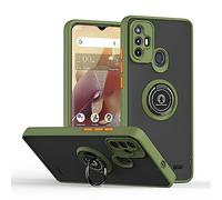SEAHAI Funda para ZTE Blade V40 Vita Estuche, Translúcida Escarchado Duro PC Carcasa Antigolpes TPU Bumper Silicona Cubierta con 360° Anillo Soporte de Metal, Ejercito Verde