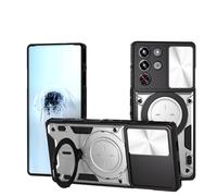 SEAHAI Funda para ZTE Nubia RedMagic 10 Pro, [Rugged Armour] Antigolpes Carcasa con Metálico Anillo Magnético Soporte y Cámara Deslizante Proteger, Anti-Caída Silicona Case - Plateado