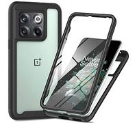 SEAHAI Transparente Funda para OnePlus 10T 5G, [Protector de Pantalla Incorporado] Estuche Antigolpes Militar Caso PC + TPU Bumper Silicona Anti-caída Carcasa - Negro