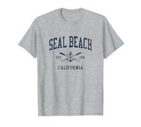 Seal Beach CA Vintage Navy Crucados Remos y Ancla de Barco Camiseta