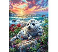Seal on A Playa tropical al atardecer Puzzle 1000 Piezas Cartón Resistente Para Toda La Familia Sueño Mágico de Ciencia Ficción Entrenamiento Cerebral Diversión Familia Para Enmarcar Regalo De Año Nue