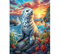 Seal on A Playa Tropical al Atardecer Puzzle 500 Piezas Desafío Intelectual 3D Sueño mágico de Ciencia ficción Rompecabezas para Hombres Y Mujeres Obra De Arte Colorido Decoración Hogar 500 PCS