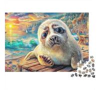 Seal Pup by Sea 1000 Piece Recycled Cardboard Deck Naturaleza Arte Jigsaw Puzzle Set Brain Training Home Fun Great Gift for Puzzle Enthusiasts Family Friends 52x38cm/1000pcs