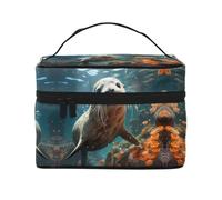 Seal pup in water - Bolsa de maquillaje de gran capacidad para mujer, bolsa de maquillaje portátil de viaje (9 x 6.5 x 6.2 pulgadas), bolsa de maquillaje grande para niñas
