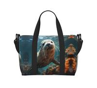 Seal pup in water - Bolso bandolera de mano para mujer, bolso de mano casual con cremallera, adecuado para el trabajo, viajes, fitness, viajes, color negro, talla única