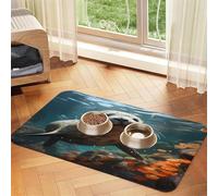 Seal Pup-in Water - Tapete de comida para mascotas de 23.6 x 15.7 pulgadas, absorbente, antideslizante, de piel sintética, tapete de alimentación para perros, gatos, parte inferior de goma, de secado