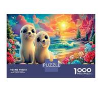 Seal Pup Playa 1000 Piezas Dos Sellos en la Escena del océano soñado Rompecabezas Desafiantes Juguetes Desafiantes para Adultos Juego De Habilidad para para Adultos Y Niños Regalos 70x50cm/1000pcs