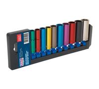Sealey AK285D Multicolor Vaso Largo Juego 10pc 1cm Sq Unidad Métrica