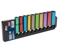 Sealey ak288d Multicolor de llaves de vaso 10Pc 1/2 "Llave de carraca 6pt de profundidad WallDrive® Métricas