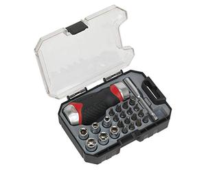 Sealey ak64906 Sealey 24 piezas, dientes de estuche con destornillador de trinquete y puntas, color plateado