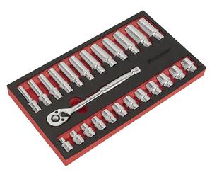 Sealey ak66722 llave de carraca y barra de vaso Set 25PC llave de carraca de 3/8 "