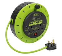 Sealey Casete Tipo Carrete Cable Verde Con Térmico Viaje 2 X 230V Y 2X USB 10m