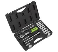 Sealey Enchufe Juego Extensible Trinquete 0.6cmD 26pc Métrico Profundo &