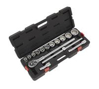 Sealey Métrico Enchufe Juego 1.9cmD 12 Punto Walldrive 15pc Estándar Longitud