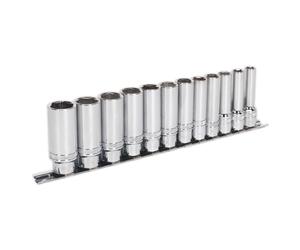 Sealey Métrico Enchufe Juego 12pc 1cmSq Drive Profundo Candado 6pt Cromo AK2744