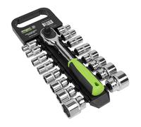 Sealey Métrico Enchufe Juego 17pc 1.3cmSq Drive 6pt Cromo en Una Almacenaje Rack