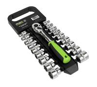 Sealey Métrico Enchufe Juego 19pc 1cmSq Drive 6pt Cromo En Un Almacenaje Estante