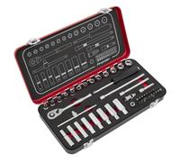 Sealey Métrico Enchufe Juego 49pc 0.6cmD Profundo Y Poco Simple Hex Satén AK7920