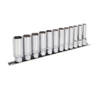 Sealey Métrico Enchufe Set 12pc 1cmSq Muesca Profunda Aclopamiento En 6pt Cromo