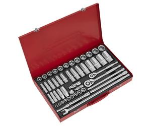 Sealey Métrico Enchufe Set 50pc 1cm & 1.3cmD 6pt Profundo Y Estándar AK6942