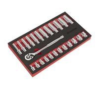 Sealey Métrico Llave Trinquete Y Enchufe Juego 25pc 1cmD Profundo Poco AK66722