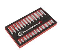 Sealey Métrico Llave Trinquete Y Enchufe Juego 27pc 0.6cmD Profundo Y Estándar