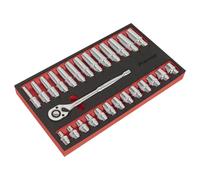 Sealey Métrico Llave Trinquete Y Enchufe Juego 27pc 1.3cmD Profundo Y Estándar