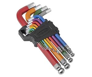 Sealey Premier AK7192 - Juego de llaves Allen hexagonales antideslizantes con extremo de bola, 13 piezas, codificadas por colores, métricas