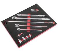 Sealey Premier TBT45 - Juego de trinquete de 3/8 pulgadas cuadradas y 1/2 pulgadas cuadradas, llave dinamométrica, barra de disyuntor y adaptador de enchufe con bandeja de herramientas, 12 piezas