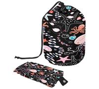 Sealife - Neceser con cordón, diseño de estrella de mar y pulpo, bolsa de aseo con forma de barril, bolsa organizadora de maquillaje de viaje + bolsa pequeña, multicolor,