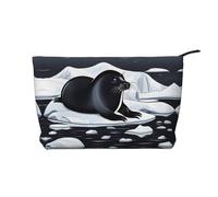 Seals on Ice - Bolsa de maquillaje de pana versátil con cremallera para uso diario y organizador de capacidad de viaje, Black, Talla única