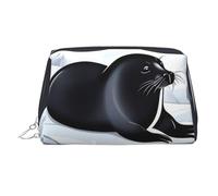 Seals on Ice - Bolsa de maquillaje para mujer, bolsa de cosméticos de piel, organizador de maquillaje, impermeable, bolsa de maquillaje plana abierta, bolsa de almacenamiento portátil para viajes