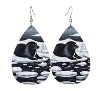 Seals on ice - Pendientes de piel con forma de lágrima para mujer, gancho chapado en plata 925, accesorios de vacaciones
