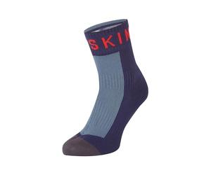 SEALSKINZ calcetín Hydrostop Impermeable hasta el Tobillo para el Clima cálido - Gris/Rojo/Azul Marino, XL Merino Unisex