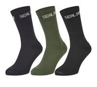 SEALSKINZ Suffield - Paquete de 3 calcetines de merino surtidos | Calcetines no impermeables | Negro, azul marino y oliva | L, Negro, oliva y azul marino, L