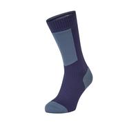 SEALSKINZ Waterproof Cold Weather Mid Length Sock with Hydrostop Calcetines unisex para adultos, Azul marino/rojo, L