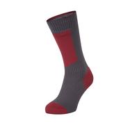 SEALSKINZ Waterproof Cold Weather Mid Length Sock with Hydrostop Calcetines unisex para adultos, Gris/Rojo/Blanco, S