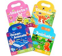 Seamart Libro Pegatinas Reutilizables 4 Pack juego educativo de calcomanías de gelatina, Stickers Infantiles, Pegatinas Impermeables PVC, Regalos Niños 3 4 5 6 Años(Zoo, Océano, Dinosaurios, Insectos)