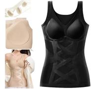 Seamless Body Shaping Camisole with Built-in Bra for Women, Slimming Vest with Support, Compression Tank Top for Everyday (Black,L)