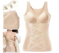 Seamless Body Shaping Camisole with Built-in Bra for Women, Slimming Vest with Support, Compression Tank Top for Everyday (Nude,M)