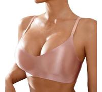 Seamless Bra with Adjustable Thin Straps Removable Pads Lightweight Support for Everyone - Ideal as a T-Shirt Bralette, Green, M(Pink,XL)