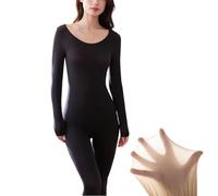 Seamless Elastic Thermal Inner Wear,Women's Ultra Thin Seamless Thermal Underwear,Ultra-Soft Base Layer Top Pants Set (Black,XL)