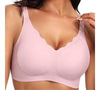 Seamless Scalloped Push-Up Bra, Sports Bras for Women Summer, Soft Comfortable, Supportive Wireless Push up Bras (Pink,L)