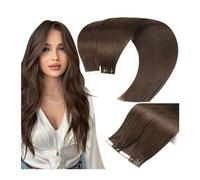 Seamless Tape in Hair Extensions, 14-24 pulgadas cabello humano marrón oscuro 100% brasileño virgen cabello humano real Remy cinta en extensiones 0.88 oz/paquete 10 piezas rectas sin costuras trama de