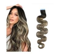 Seamless Tape in Hair Extensions, Cinta de onda de cuerpo largo en extensión de cabello Cabello humano Balayage Marrón oscuro a marrón castaño y rubio platino Extensiones de cabello ondulado natural,