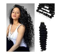 Seamless Tape in Hair Extensions, Cinta de onda profunda en extensiones de cabello Cabello humano Jerry rizado Natural Negro Cinta invisible de doble cara Ins Trama de la piel Extensiones de cabello h